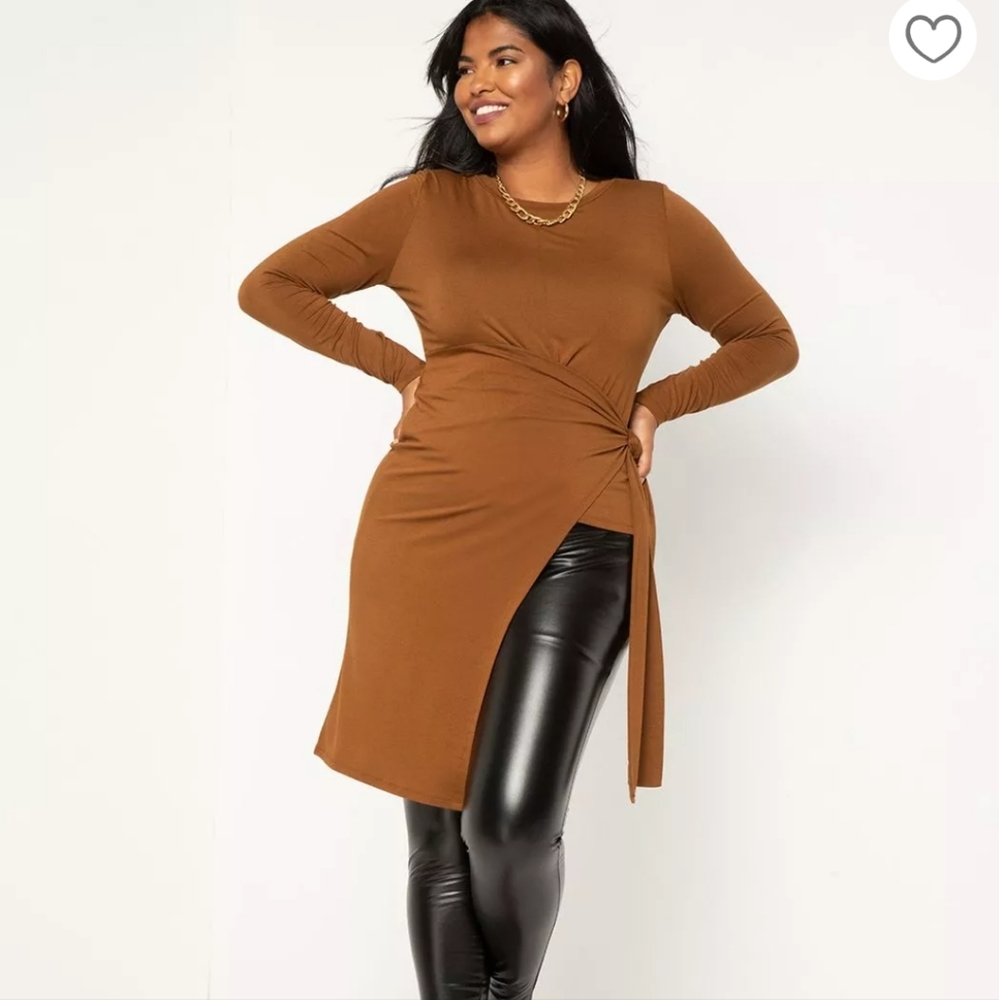 Asymmetric Long Top With Waist Tie